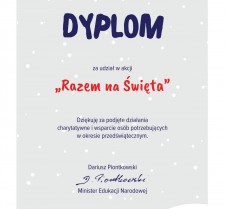 Dyplom za udział w akcji "Razem na święta" 